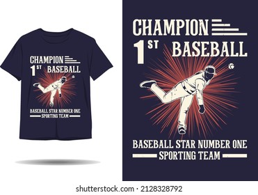 Champion baseball sporting team baseball star number one silhouette t shirt design