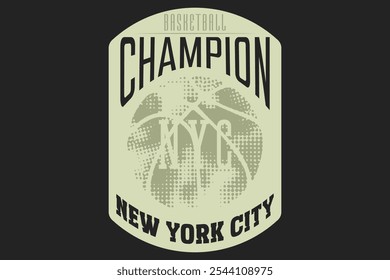 Diseño de camiseta de Vector Champion Basketball Club. Antiguas ilustraciones para ropa deportiva. Logotipo del deporte. College fuente. Nueva York Basketball League, Tipografía deportiva, gráficos de camisetas, póster, camiseta de jugador de baloncesto