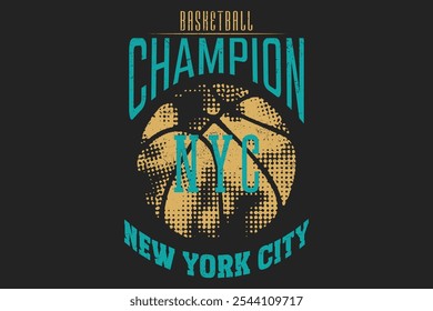 Diseño de camiseta de Vector Champion Basketball Club. Antiguas ilustraciones para ropa deportiva. Logotipo del deporte. College fuente. Nueva York Basketball League, Tipografía deportiva, gráficos de camisetas, póster, camiseta de jugador de baloncesto