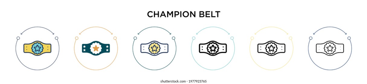 Champion belt icon in filled, thin line, outline and stroke style. Vector illustration of two colored and black champion belt vector icons designs can be used for mobile, ui, web