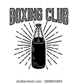 Champion boxing club. Emblem template with boxer punching bag. Design element for logo, label, emblem, sign. Vector illustration