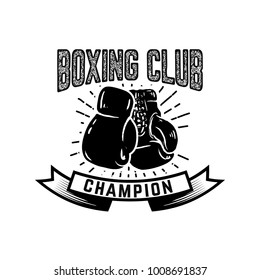 Champion boxing club. Emblem template with boxer gloves. Design element for logo, label, emblem, sign. Vector illustration