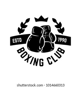 Champion boxing club. Emblem template with boxer gloves. Design element for logo, label, emblem, sign. Vector illustration