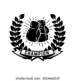 Champion boxing club. Emblem template with boxer gloves. Design element for logo, label, emblem, sign. Vector illustration