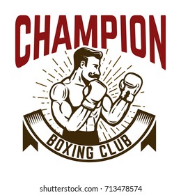 Champion boxing club. Vintage style boxer fighter. Design element for logo, label, emblem, sign. Vector illustration