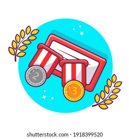 Certificado de Campeón con colección de premios Medallero Icono Ilustración Vector de Concepto