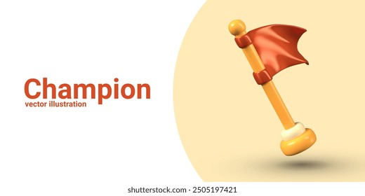 Champion concept. Flagpole with red flag. Territorial label. Pin to mark captured territory