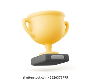 Ilustração do vetor 3d da xícara do campeão. Ganhar prêmio, competição esportiva de primeiro lugar. Copo de troféu de desenho animado sobre fundo branco.