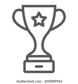 Champion cup award line icon, trophy and winner, victory sign vector graphics, a linear pattern on a white background, eps 10.