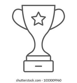 Champion cup award thin line icon, trophy and winner, victory sign vector graphics, a linear pattern on a white background, eps 10.