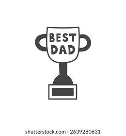 Champion Cup with Best Dad Inscription Icon. Doodle Victory for Family. Hand Drawn Success Sign. Vector illustration