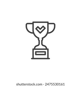 Champion cup with check mark line icon. linear style sign for mobile concept and web design. Trophy with a checkmark outline vector icon. Symbol, logo illustration. Vector graphics 