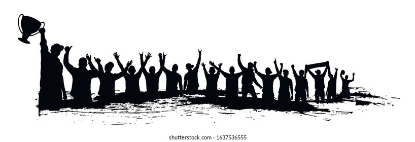 Champion cup european world and crowd many people entertain event playing and happy dancing from party in stadium Vector illustration
