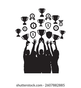 champion cup gold medal trophy winner award icon vector set silhouette design illustrations