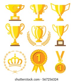 Champion cup and golden medal flat design for Success winner