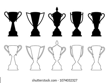 Champion cup with handles. Award cups silhouette. Champion cup outline. Vector  illustration.