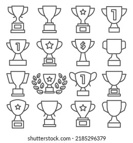 Champion cup line icon set on white background