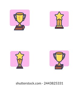 Conjunto de iconos de línea de copa de campeón. Copa del primer lugar, estrella de premios. Concepto de triunfo o logro. Elemento de símbolo de ilustración vectorial para diseño web y aplicaciones