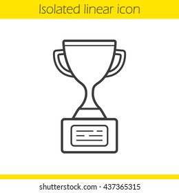 Champion cup linear icon. Thin line illustration. Award trophy contour symbol. Vector isolated outline drawing