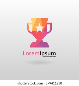 Champion cup logo. Polygonal cup logotype 