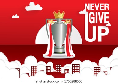 Champion Cup, motivational poster, red "don't give up" vector