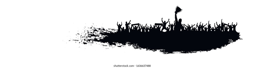 Champion cup and people crowd. Vector illustration