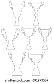 Champion cup set in thin line style. Championship prize for first place. Victory symbol. Vector illustration.