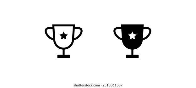 Icono del ganador del Trofeo de la Copa Campeón.  Premio de recompensa por el primer lugar. Línea del primer premio e iconos planos fijados, movimiento editable aislado en blanco, ilustración lineal del contorno del Vector, estilo del diseño del logotipo del símbolo  