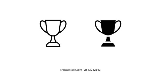 Icono del ganador del Trofeo de la Copa Campeón. Premio de recompensa por el primer lugar. Línea del primer premio e iconos planos fijados, movimiento editable aislado en blanco, ilustración lineal del contorno del Vector, estilo del diseño del logotipo del símbolo