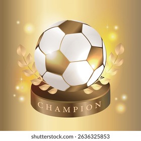 Champion cups, sport balls over golden background. 