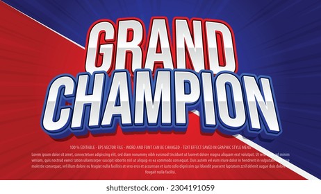 Champion editable text effect template with 3d style use for logo and business brand