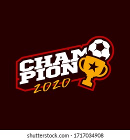 Champion euro 2020 football vector logo. Modern professional Typography sport soccer ball and cup in retro style vector emblem and template logotype design. Football colorful logo