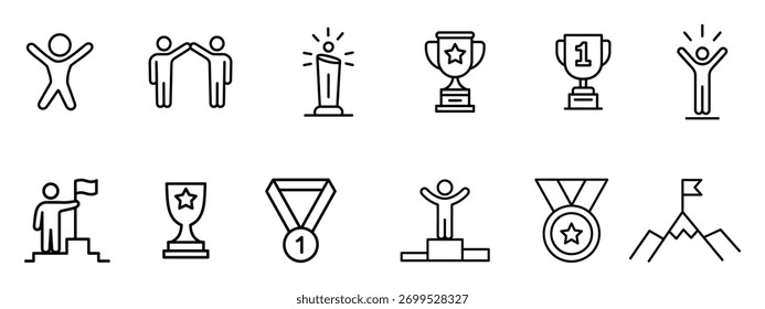 Vector de campeón, primer lugar, icono de conjunto. símbolo de ganancia, éxito y liderazgo. Ilustración vectorial.