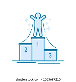 Champion in first place. Thin line design concept for success, awards, elements of achievement, top success concept, competition reward, vector