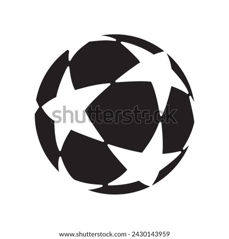 Champion football league black five pointed stars soccer ball icon on white background.