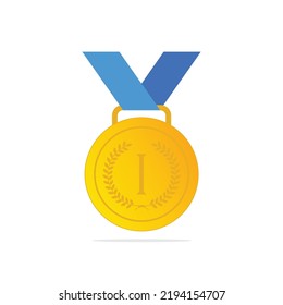 
Champion Gold Award Medal Olimpiade With Blue Ribbon Clip Art Vector Colored Isolated On White Background. 
Template Flat Icon Vector Style For Web, Apps, Or Business EPS10 Editable.