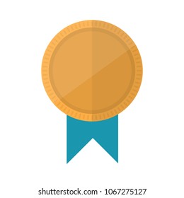 Champion gold with blue ribbon. Medal award isolated on white background. Vector illustration