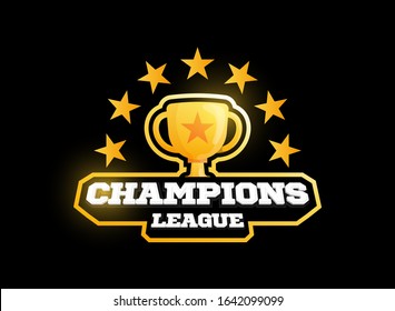 Champion gold cup. Vector Champion sports league logo emblem badge graphic with trophy. Modern professional Typography sport cup in retro style vector emblem and template logotype design