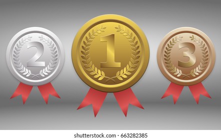 Gold Silver Bronze Medals Champion Winner Stock Vector (Royalty Free ...