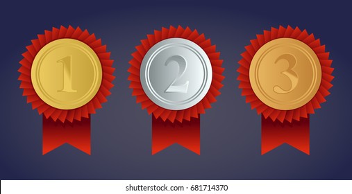 Champion Gold Silver Bronze Award Medals Stock Vector (Royalty Free ...