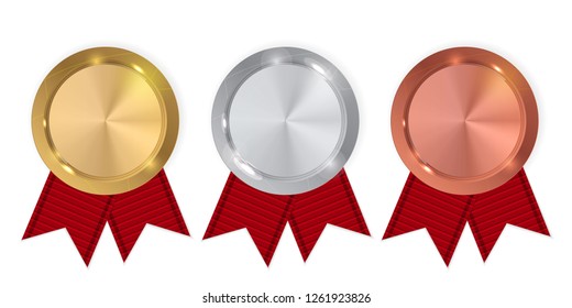 Champion Gold, Silver and Bronze Medal. Icon Sign of First, Second  and Third Place Isolated on White Background. Vector Illustration EPS10