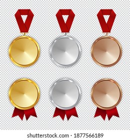 Champion Gold, Silver and Bronze Medal  Icon Sign First, Second and Third Place Collection Set Isolated on White Background. Vector Illustration