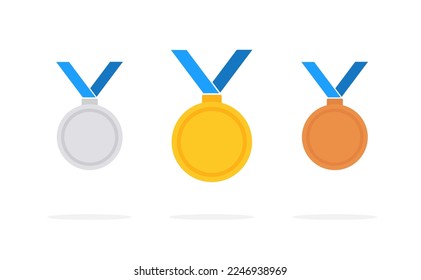 Champion Gold, Silver and Bronze Medal icon medal with ribbons, winners for web app logo banner button icon - vector