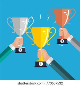 Champion Gold, Silver and Bronze Trophy Cup Award Icon Sign of First, Second  and Third Place. Vector Illustration EPS10