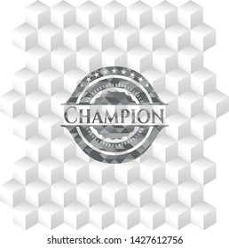 Champion grey badge with geometric cube white background