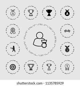 Champion icon. collection of 13 champion filled and outline icons such as medal, tennis playing, finish flag, trophy. editable champion icons for web and mobile.