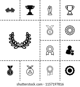 Champion icon. collection of 13 champion filled and outline icons such as medal, trophy, man with medal, award, finish flag. editable champion icons for web and mobile.