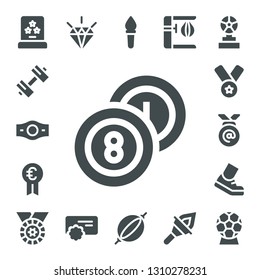 champion icon set. 17 filled champion icons.  Collection Of - Award, Sport, Champion belt, Billiards, Prize, Medal, Running, Quality, Reward, Torch, Punching bag, Trophy