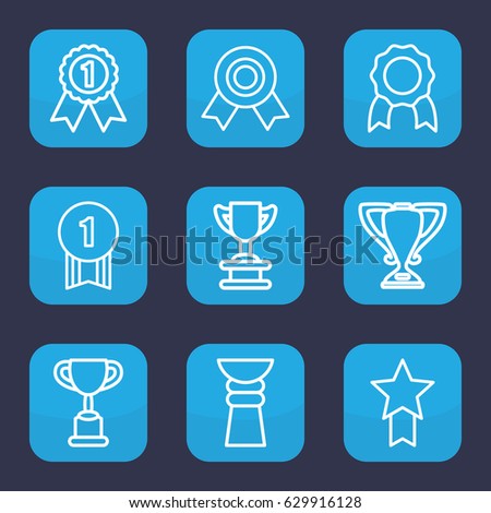 Champion icon. set of 9 outline champion icons such as trophy, medal, number 1 medal
