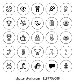 Champion icon set. collection of 25 outline champion icons with ball, balls, baseball player, beer pong, billiards, boxing, certificate, golfer, laurel icons. editable icons.